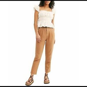 Free People Faded Love Ankle Length Pull-On Pants Light Brown Size 28, NWT
